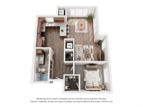 Floor plan for 1 bed, 1 bath, 875 sqft